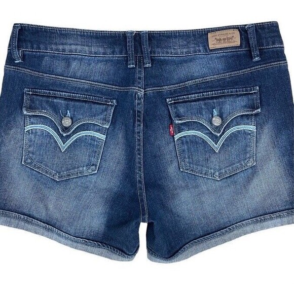 Levi's Juniors Denim Blue Jeans Shorts Button Flaps Front Pockets Stretchy 13JR - Picture 1 of 11